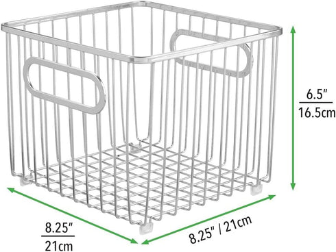 mDesign Metal Bathroom Storage Organizer Basket Bin - Farmhouse Wire Grid Design - for Cabinets, Shelves, Closets, Vanity Countertops, Bedrooms, Under Sinks - Square, 2 Pack - Chrome