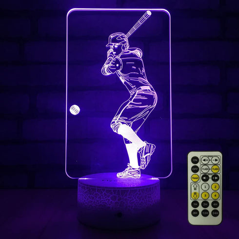 FlyonSea Baseball Light,Baseball Gifts Bedside Lamp 7 Colors Change + Remote Control with Timer Kids Night Light Optical Illusion Lamps for Boys Gift Ideas for Boys or Kids