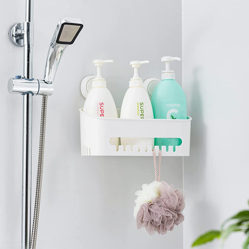 Shower Caddy Suction Cup No Drilling Shower Shelf Removable Wall Mounted Shower Organizer Perfect Shower Storage Waterproof Rustproof Shower Basket for Bathroom & Kitchen - White