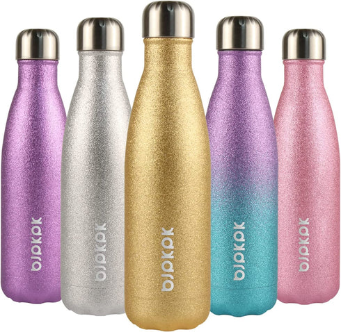 BJPKPK Insulated Water Bottles -17oz/500ml -Stainless Steel Water bottles,Sports water bottles Keep cold for 24 Hours and hot for 12 Hours,BPA Free kids water bottles for School-Glitter Yellow