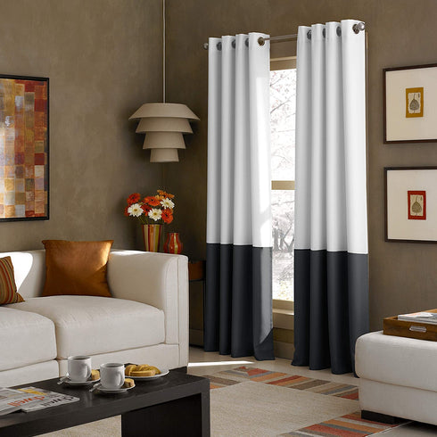 Curtainworks Kendall Color Block Grommet Curtain Panel, 95 inch, White / Dark Grey