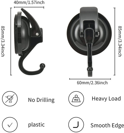Khdrvok Heavy Duty Vacuum Suction Cup Hooks Powerful Hooks Wreath Hanger for Bathroom and Restroom Shower ,Easy to Install and Removable (4 Pack, Black)