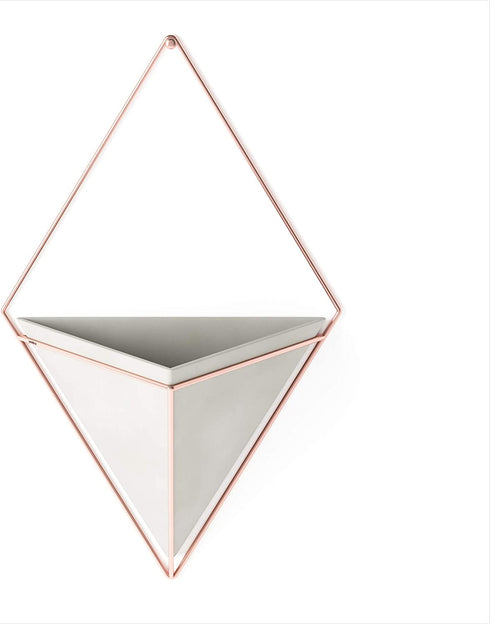 Umbra Trigg Hanging Planter Vase & Geometric Wall Decor Ceramic Container - Great For Succulent Plants, Air Plant, Mini Cactus, Faux Plants and More, Large, Concrete/Copper