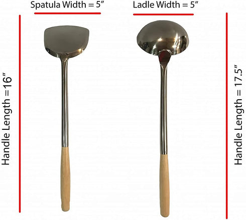 Wok Utensils Set 1 Wok Spatula & 1 Wok Ladle Set Large Size L17.5' x 5' Chinese Cooking Tools Wok Spoon & Wok Turner Cooking Utensils Set Wok Tools Wok Accessories Chuan Hoak Quality Stainless Steel