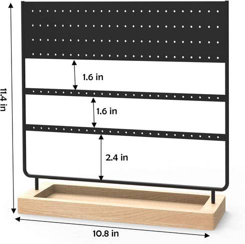 Earrings Organizer Jewelry Display Stand, 144 Holes Earring Holder Rack with Wooden Tray for Earrings Necklaces Bracelets and Rings Large Storage Earring Jewelry Display Tree as Women Girls Gift