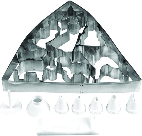 Fox Run Nativity Scene Cookie Cutter Bake Set and Icing Kit for Christmas Gingerbread, 21-Piece, Metallic