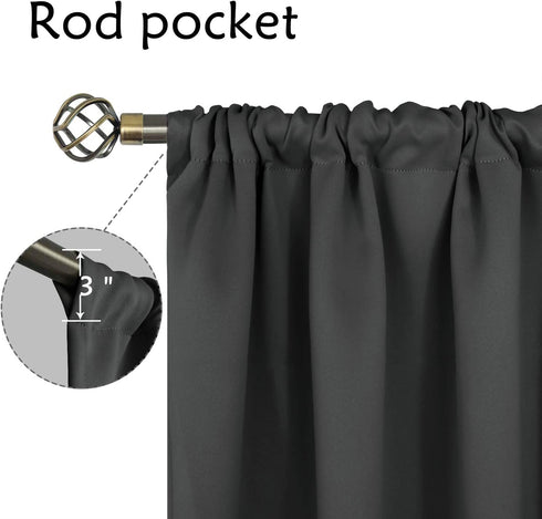 BGment Rod Pocket Grey Blackout Curtains for Bedroom - Thermal Insulated Room Darkening Curtain for Living Room, 42 x 45 Inch, 2 Panels, Dark Grey
