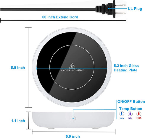 Mug Warmer Coffee Warmer for Desk 50 Watt 176„‰ 3 Settings Touch Control Auto Shut Off Electric Home Smart Warmer Plates for Tea and Espresso Beverage Warmers Heater Gifts