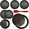 8 Pack Tart Pan 9.5 Inch & 4 Inch Mini Tart Pans Removable Bottom Quiche Pan Non-Stick Deep Baking Dish Pie Pan Heavy Duty Carbon Steel for Mousse Cakes, Dessert Baking- 1 Silicone Oil Brush