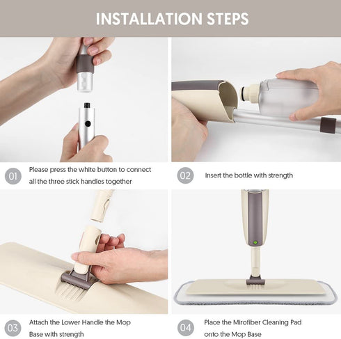 HOMTOYOU Spray Mop Upgrade for Floor Cleaning - Floor Mop with a Refillable Spray Bottle and 3 Washable Pads, Flat Mop for Home Kitchen Hardwood Laminate Wood Ceramic Tiles Floor Cleaning