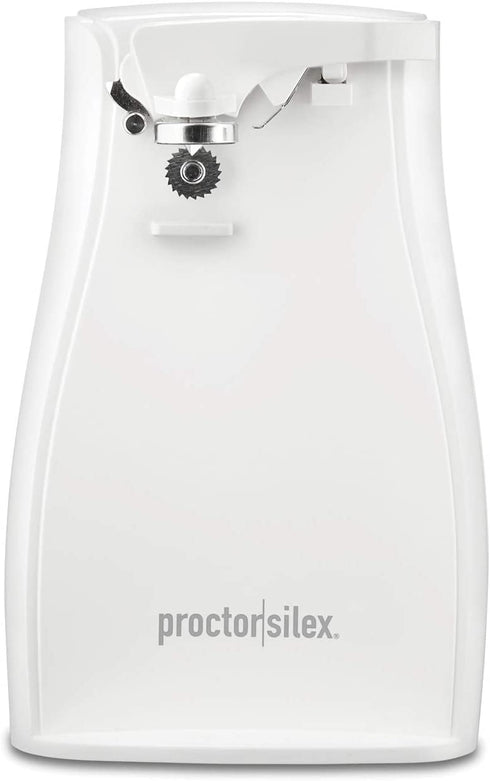 Proctor Silex Power Electric Automatic Can Opener with Knife Sharpener, Twist-off Easy-Clean Lever, Cord Storage, White (75224PS)