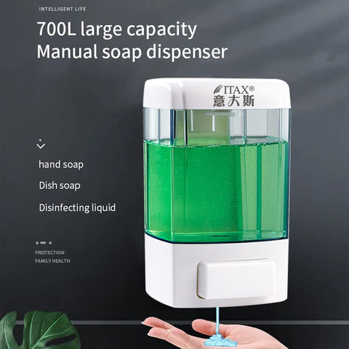 VIMANSA 700ml Wall Mounted Manual Soap Dispenser, mercial Hand Soap Dispenser, Soap Liquid/Gel/Shampoo Dispenser for Hotel Bathroom Airport Kitchen etc. White
