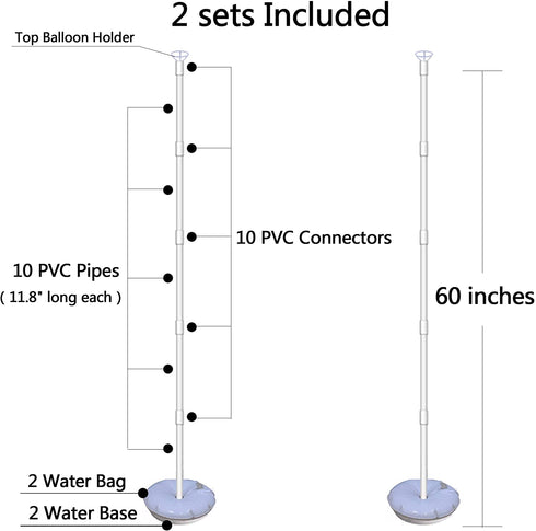 2 Set Balloon Column Stand Kits, Height 48 Inch,1 Manual Pump,25 Multi-Purpose Balloon Clips Rings,2 Top Balloon Support Rod,For Birthday Party Wedding Christmas Balloon Tower Decorations