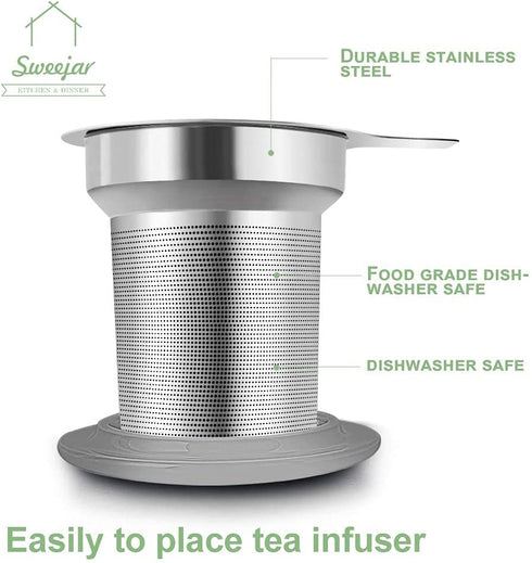 SWEEJAR Porcelain Tea Mug with Infuser and Lid, Teaware with Filter, Loose Leaf Tea Cup Steeper Maker, 16 OZ for Tea/Coffee/Milk/Women/Office/Home/Gift (Turquoise)