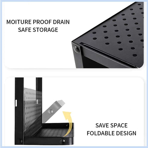 Magnetic Paper Towel Holder for Refrigerator,2-in-1 Foldable Magnetic Shelf Wall Mount Towel Rack with Hooks,Magnetic Spice Rack,Refrigerator Organizer for Kitchen (Black)