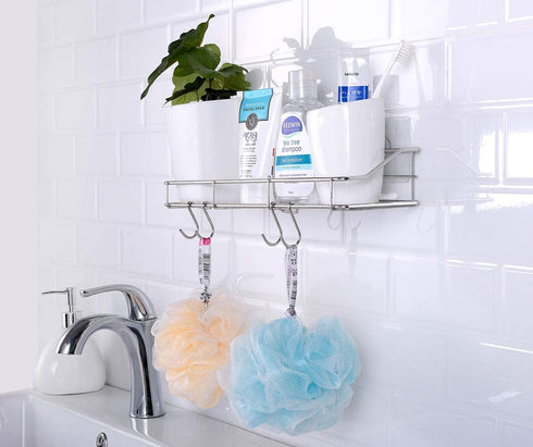 TESOT Adhesive Bathroom Shelf Organizer Shower Caddy Kitchen Storage Rack Wall Mounted No Drilling SUS304 Stainless Steel - 2 Pack