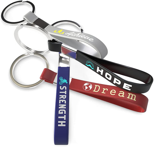 (12-pack) Inspirational Quote Keychains - Dream, Achieve, Strength, Hope - Wholesale Bulk Pack of 1 Dozen Silicone Rubber Key Rings with Motivational Quotes - Party Favors Gifts for Adults Men Women