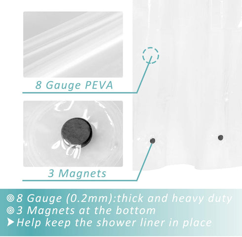 Mrs Awesome 32x72 Narrow Stall Shower Curtain Liner with 3 Magnets Clear PEVA 8G Thick & Heavy Duty, Waterproof, 32 x 72 inches, Clear