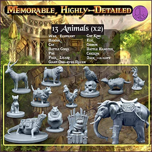 Wildspire 26 Animal Minis for DND Miniatures 28mm Unpainted Dungeons and Dragons Miniatures I for D&D Miniatures & DND Minis Fantasy RPG | for DND Figures & Tabletop Miniatures | Campaign Setting