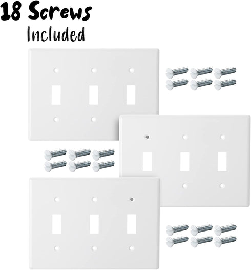Bates- Triple Light Switch Wall Plate, 3 Pack, White, Triple Light Switch Cover, Light Switch Cover 3 Gang, 3 Switch Plate Cover, 3 Light Switch Cover Plate, 3 Switch Light Switch Cover, Switch Plates
