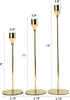 Suwimut Set of 3 Gold Candle Holders for Tapered Candles, Table Decorative Candlestick Holders Metal Candle Stand Fits 3/4 Inch Slim Candles and Led for Dining Party Wedding