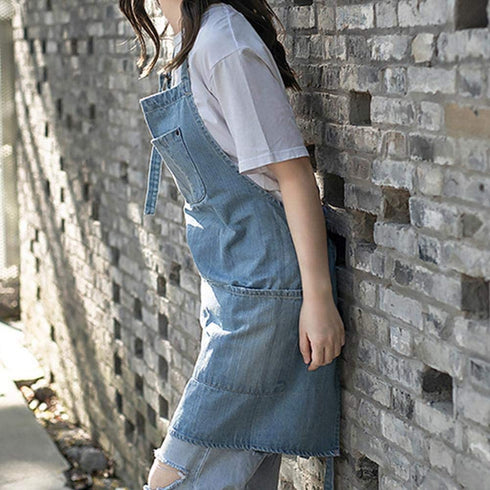 Cotton Denim Apron Adjustable Baking Cooking Apron with Pockets for Kitchens