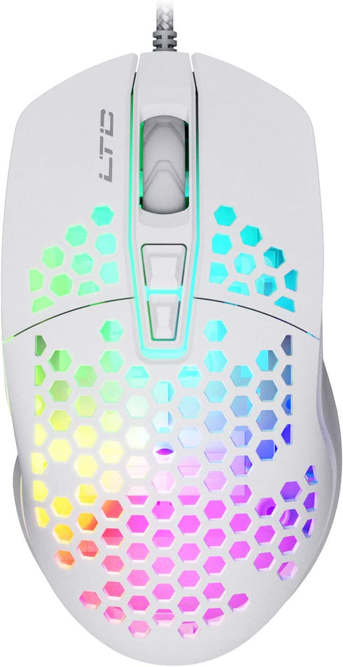 LTC Circle Pit HM-001 RGB Gaming Mouse with Lightweight Honeycomb Shell, Adjusted 6400DPI, 6 Programmable Buttons (White)