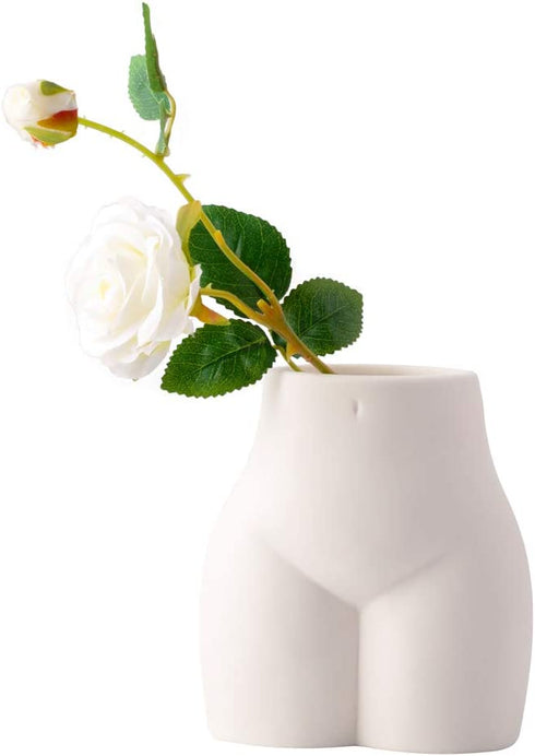 Pure White Ceramic Butt Flower Vase, Creative Body Vase Pen Holder Makeup Brush Holder Home Decor Body Vase Female Form, Feminist Cute Minimalist Small Accent Vase