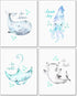Confetti Fox Sea Nursery Pictures Wall Art Decor - 8x10 Unframed Set of 4 Prints - Kids Ocean Life Baby Animals - Whale Octopus Stingray Shark