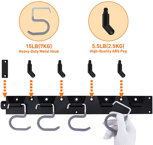 Garage Tool Organizer Wall Mount, 64 Inch Adjustable Storage System, Garden Tool Organizer for Garage Wall Organizer, Heavy Duty Tool Hangers for Garage Wall to Storage Rake, Broom and Yard Tool
