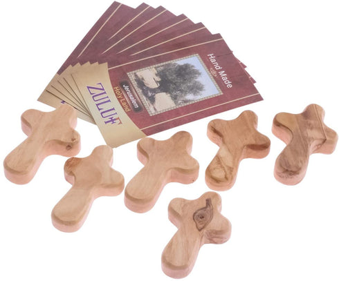 Zuluf Six Small Olive Wood Crosses The Holding Crosses From Israel | Handheld, Comforting Design for Clutching, Clinging With 6 Holy Land Certificates 6cm / 2.5 Inch Each Cross - CRS095