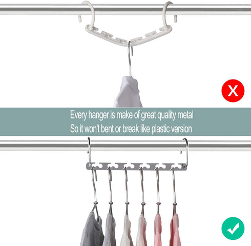 Meetu Space Saving Hangers Metal Clothes Hangers 6X2 Slots Magic Hanger Cascading Hanger Updated Hook Design Closet Organizer Hanger (Pack of 4)