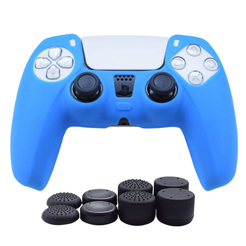 PS5 Controller Skin,Hikfly Silicone Cover for PS5 Grips Playstation 5 Controller Cover Protector Sleeve Kits Video Games with FPS Pro Thumb Grips Caps(Blue)