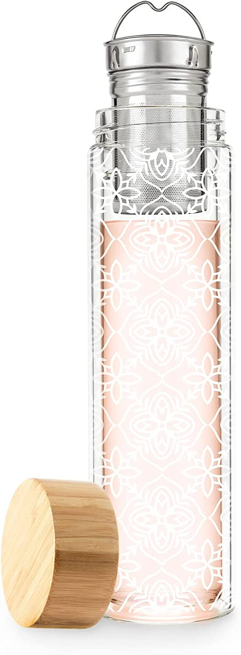 Pinky Up Blair Travel Infuser Mug, Double-Walled Glass, Stainless Steel Strainer, 16 Oz, Marrakesh