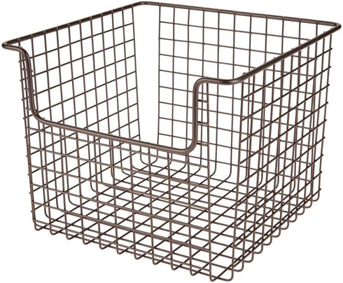 mDesign Metal Wire Food Storage Basket Organizer with Front Dip Opening for Organizing Kitchen Cabinets, Pantry Shelf, Bathroom, Laundry Room, Closets, Garage - Bronze