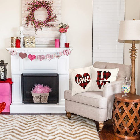 Valentine's Day Pillow Covers 18x18 Set of 4 Buffalo Plaid Heart Love Pillow Cases Sofa