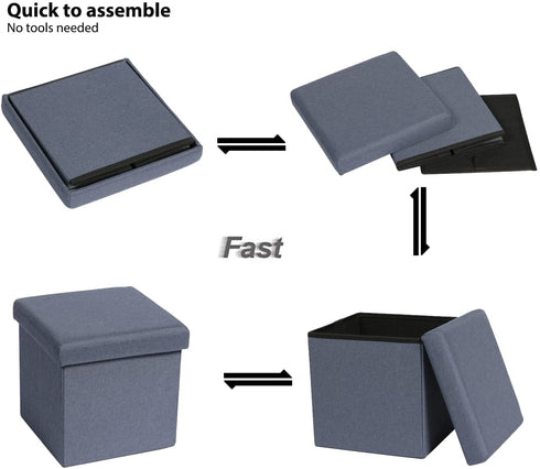 B FSOBEIIALEO Storage Ottoman Cube, Linen Small Coffee Table, Foot Rest Stool Seat, Folding Toys Chest Collapsible for Kids Blue 11.8"x11.8"x11.8"