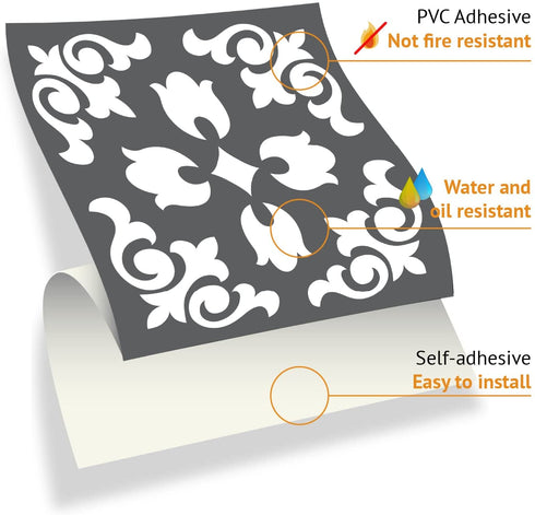 WALPLUS 24pcs 6" Peel and Stick Vinyl Backsplash Tiles Stickers Tile Paint Removable Waterproof Self-Adhesive Decals Vinyl Home Kitchen Bathroom Spring Easter Decoration (Dark Grey Spanish Renaissance)