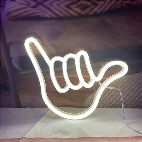 QiaoFei Hand Shape Finger Neon Sign Lights Hanging Decorative Neon Light USB or Battery Operated for Home Bedroom Bar Restaurant Christmas Birthday Party Gift LED Art Wall Decoration Light-White