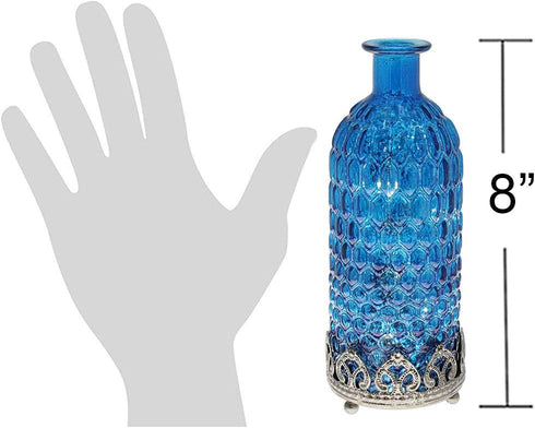 Vintage Style Glass Bottle Lamp with LED Lights, 8" (Blue)