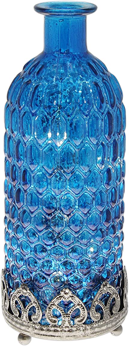 Vintage Style Glass Bottle Lamp with LED Lights, 8" (Blue)