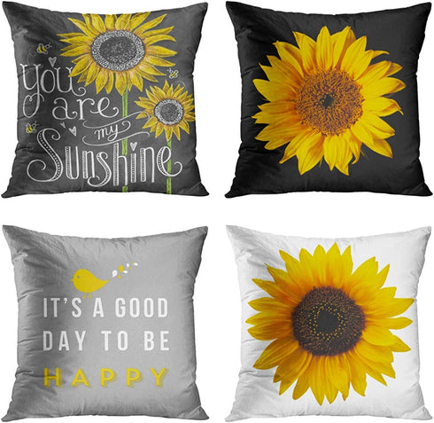 Britimes Throw Pillow Covers Home Decor Set of 4 Pillow Cases Decorative 18 x 18 Inches Outdoor Cushion Couch Sofa Pillowcases Sunflower