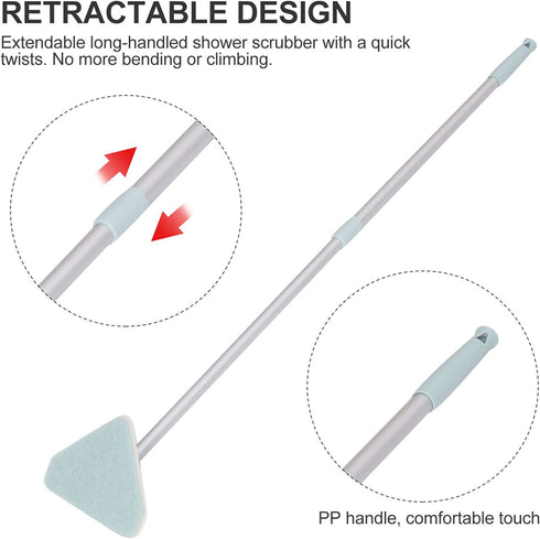 balacoo Shower Scrubber for Cleaning, Extendable Long Lightweight Handle Detachable Bristles Scrub Brush for Cleaning Bathtub Shower Bathroom