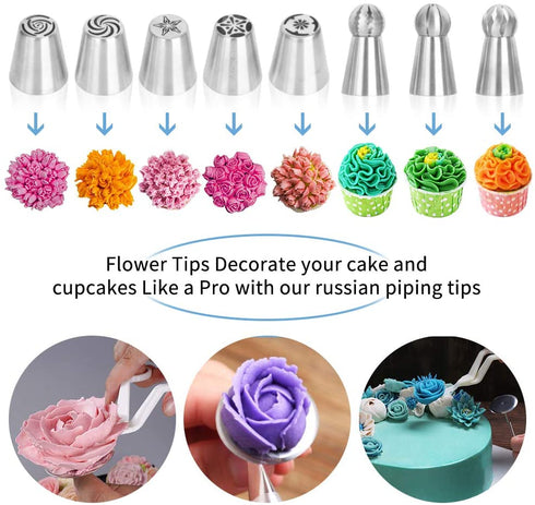 Cake Decorating Supplies Kit,310 PCS Baking Supplies Set with Icing Piping Tips & Russian Nozzles with Pattern Chart,Piping Bags,Mother™s Day Gift