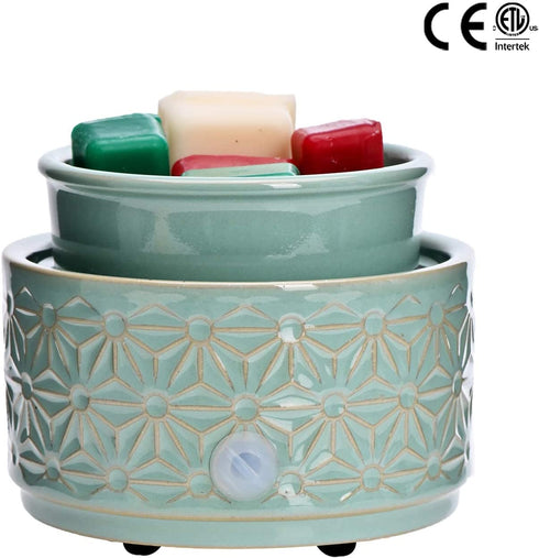 ASAWASA Wax Melt Warmer Ceramic Electric ,Candle Wax Warmer Burner for Scented Wax,Candle Melter and Scentsy Warmer for Aromatherapy Spa Home Office(Cyan Hexagon Pattern)