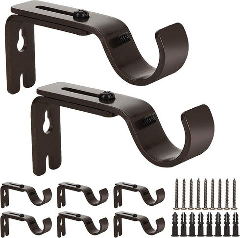 LISHINE 8 Pcs Bronze Curtain Rod Brackets for 1 Inch Rods, Adjustable Curtain Rod Holders, Heavy Duty Curtain Hardware Brackets, Single Rod Bracket for Wall