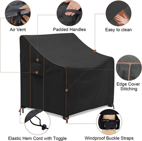 ZEJUN Patio Chair Covers, 33" Wx34 Dx31 H Waterproof Outdoor Furniture Cover, 600D Durable Lounge Deep Seat Covers for Patio Garden Lawn Sofa Wicker Chair, UV & Rip & Fade Resistant Covers, Black