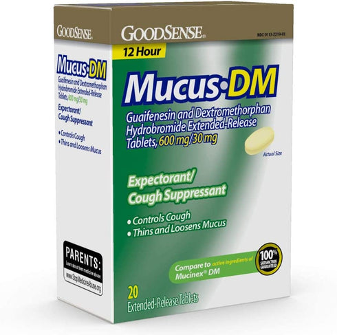 GoodSense Mucus DM Guaifenesin and Dextromethorphan Hydrobromide Extended-Release Tablets, 600 mg/30 mg; Expectorant and Cough Suppressant, 20 Count