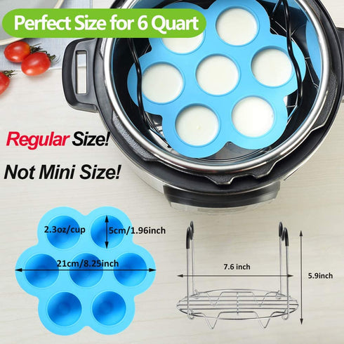 Silicone Egg Bites Molds for Instant Pot Accessories 6 Qt 8 Quart, Including Steamer Rack Trivet with Heat Resistant Handles, 5-Piece Measuring Spoons as Bonus, Sous Vide Egg Poachers