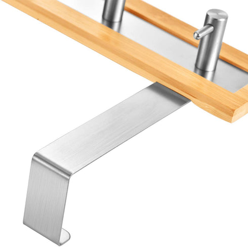 ToiletTree Products Bamboo Wood & Stainless Steel Over The Door Towel Rack, 3 Hooks